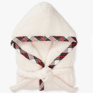 NEW Pottery Barn Kids Toddler Stewart Plaid Sherpa Hooded Robe Ivory Size 2T/3T